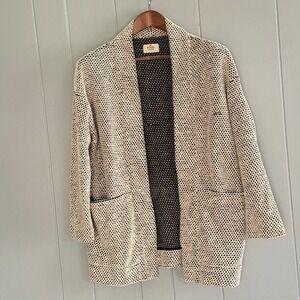 Marine‎ Layer Birdseye Cardigan Black White Open Front Knit Quiet Luxury S